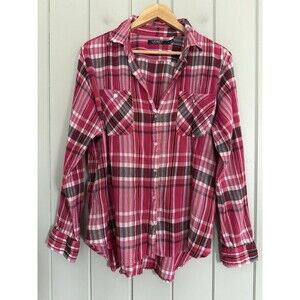 Lauren Ralph Lauren Top XL Pink Plaid Gauze Long Sleeve Classic Casual Crinkle